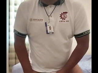 Marco, a chubby nerd, dons his school uniform and teases with his big cock. He indulges in self-pleasure, sharing his intimate moments via video call with fellow CBT enthusiasts.